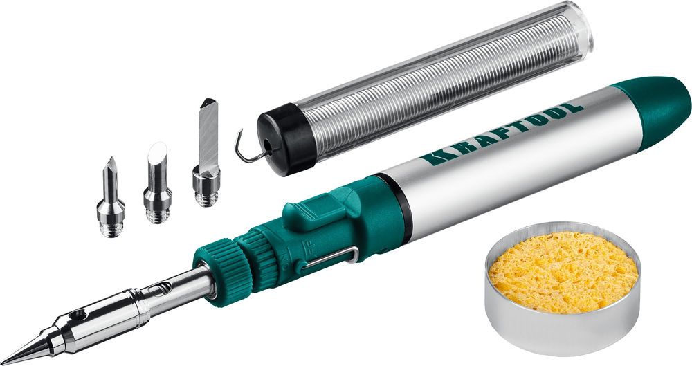 Газовый паяльник SolderGas, 70 B, 30–70 Вт, 1300°С, горелка, фен, набор 8 в 1 KRAFTOOL 55504-H8