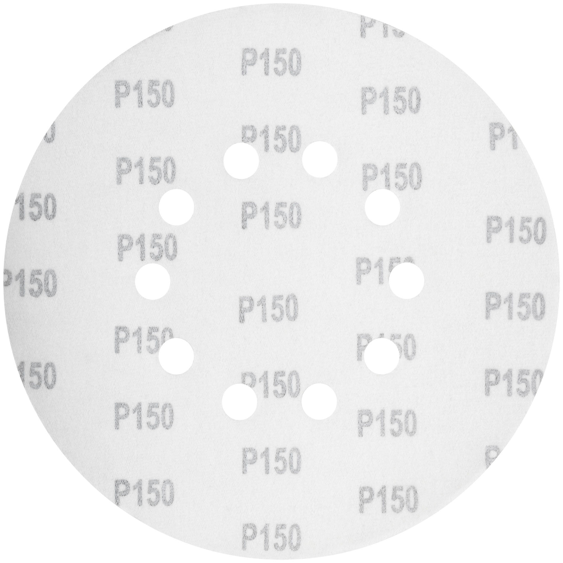 Круги шлифовальные с отверстиями (липучка), алюминий-оксидные, 225 мм, 5 шт. Р 150 (39897)
