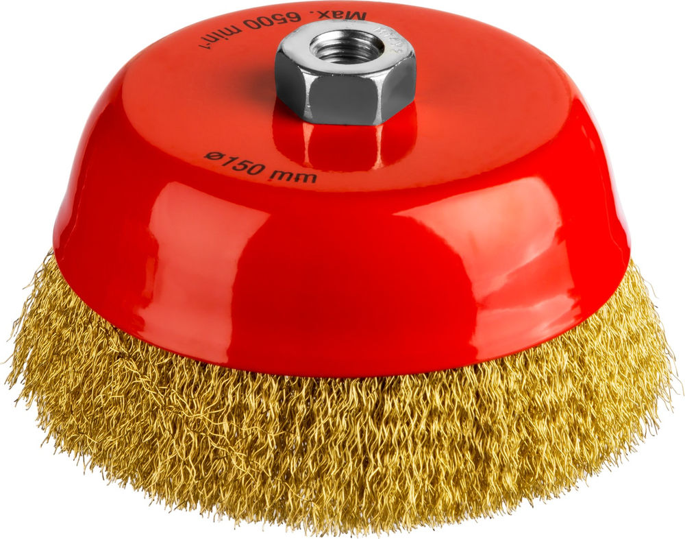 Чашечная щетка-крацовка для УШМ 150 мм, витая стальная латунированная проволока 0.3 мм MIRAX 35142-150