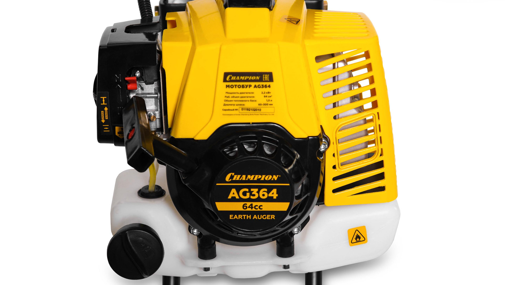 Мотобур 2,2кВт 64см? 12,8кг без шнека CHAMPION AG364