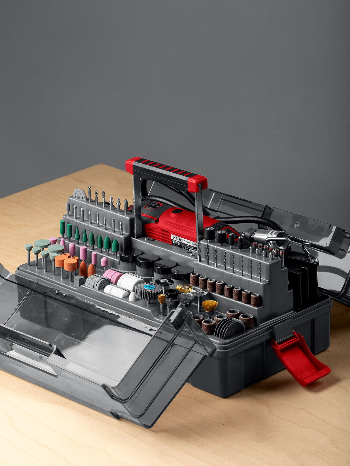 Набор мини-насадок с гравером 245 предметов, 160 Вт ЗУБР ЗГ-160-H245