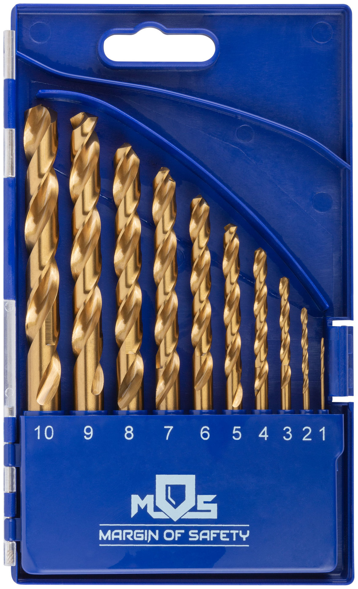 Набор сверл по металлу HSS шлифованные, титановое покрытие, угол заточки 135°, пласт. кейс, 10 шт. (1-2-3-4-5-6-7-8-9-10 мм) (35733М)