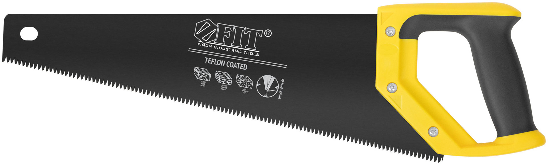 Ножовка по дереву, средн.кален.зуб 7 ТPI, 3D заточка, пласт.прорезинен.ручка, тефлон.покрытие 400 мм (40464)
