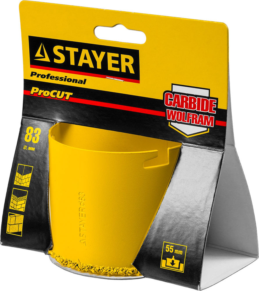 Коронка кольцевая 83 мм, L 55 мм, карбид вольфрама STAYER Professional 33345-83