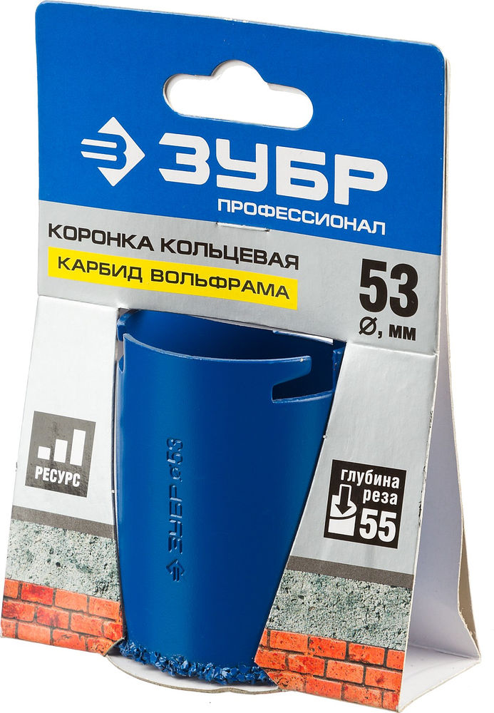 Коронка кольцевая 53 мм, L 55 мм, карбид вольфрама ЗУБР Профессионал 33350-53_z01