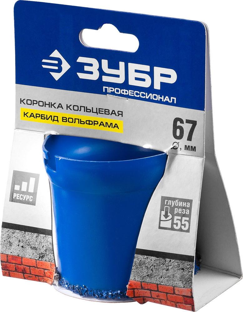 Коронка кольцевая 67 мм, L 55 мм, карбид вольфрама ЗУБР Профессионал 33350-67_z01