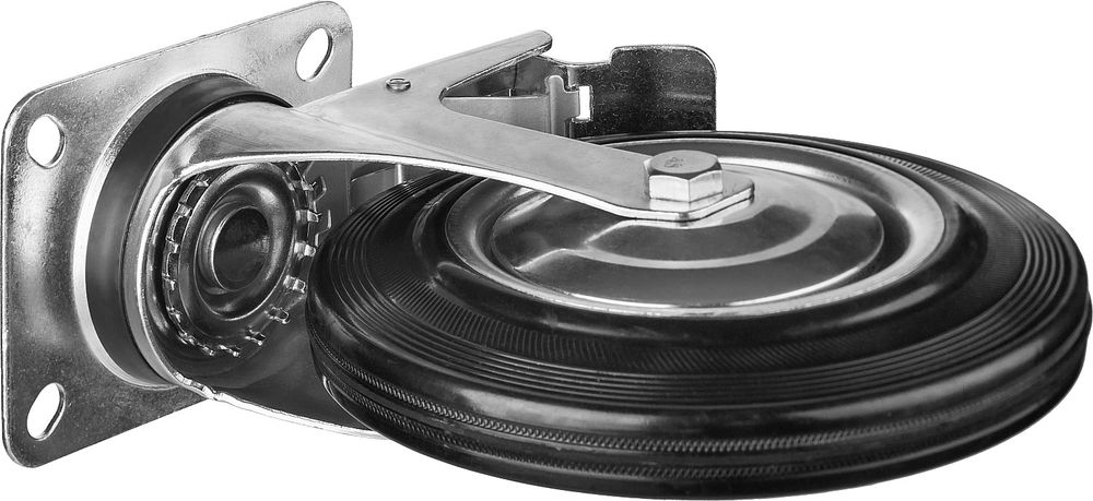 Колесо поворотное d 200 мм, г/п 185 кг, игольчатый подшипник, резина/металл ЗУБР Профессионал 30936-200-S