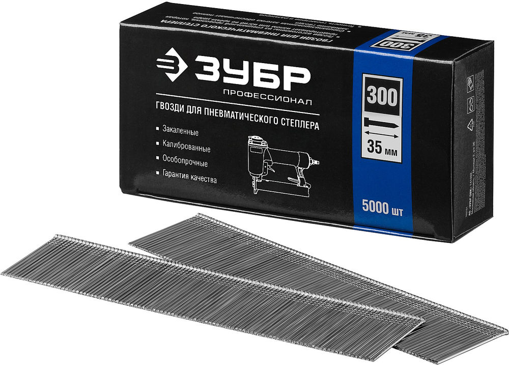 Гвозди строительные тип 300 (47/J/F) 35 мм, калибр 18GA, 5000 шт ЗУБР Профессионал 31830-35