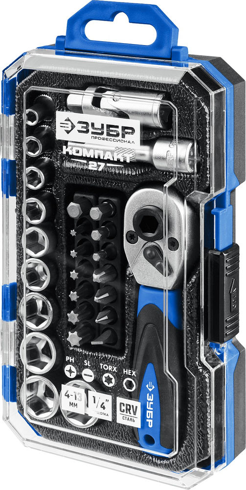 Универсальный набор инструмента 27 предм. Профессионал ЗУБР Компакт-27 27642-H27