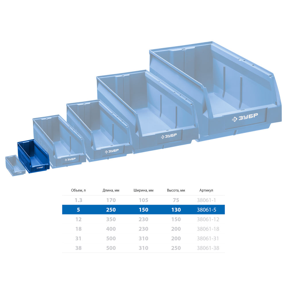 Складской лоток 5 л 250 х 150 х 130 мм Профессионал ЗУБР ЛСК-5 38061-5