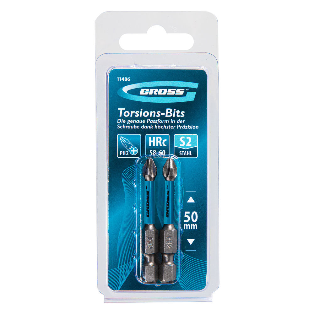 Бита торсионная PH2 x 50 мм, для ударных шуруповертов, 2 шт. Gross (11486)