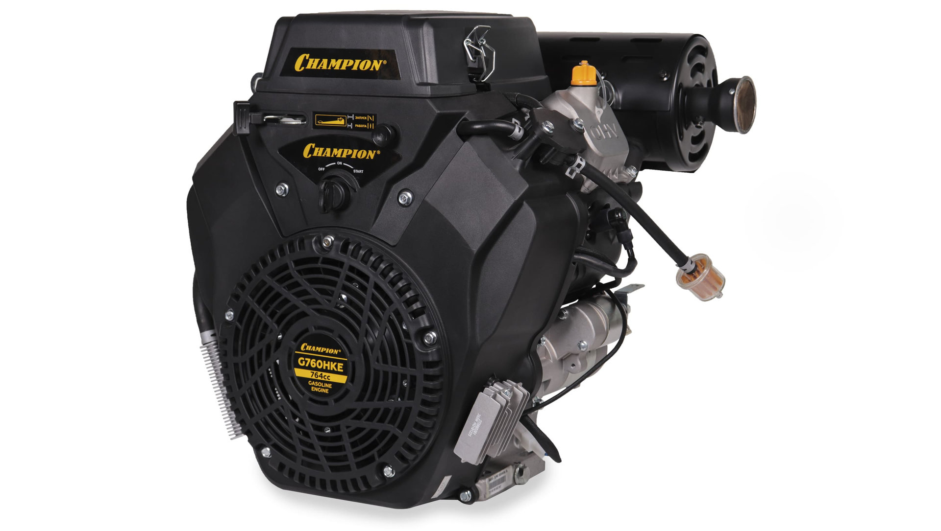 Двигатель 24лс/18кВт 764см? 25мм 48,5кг шпонка эл.стартер выход 12В/260Вт CHAMPION G760HKE