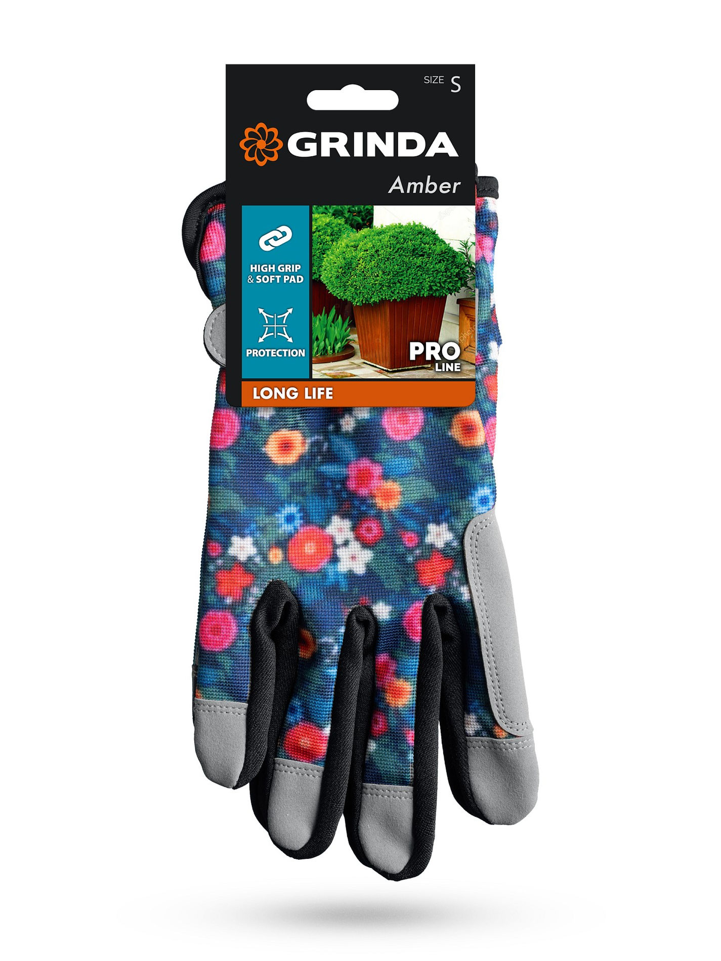 GRINDA AMBER, S (7), садовые перчатки из искусственной кожи с усиленным наладонником и кончиками пальцев, PRO Line (1139-S)