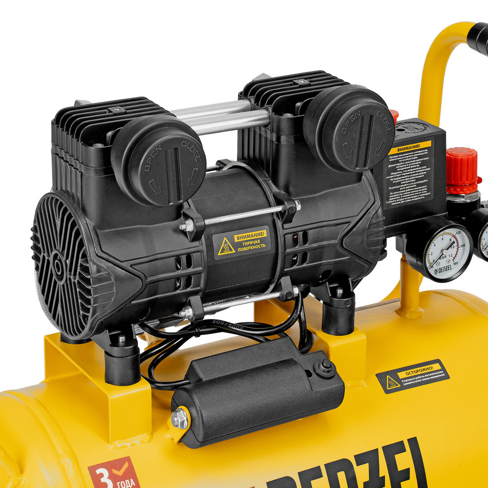 Компрессор безмасл. малошумный DLP-950/24, 950Вт,24 л, 2850 об/мин, 170 л/мин Denzel (58142)