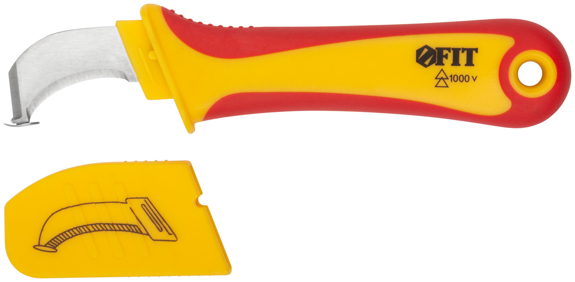 Нож изолированный 1000 В с пяткой, нерж.сталь, 170 мм, лезвие 37 мм, прорезин.ручка (10604)