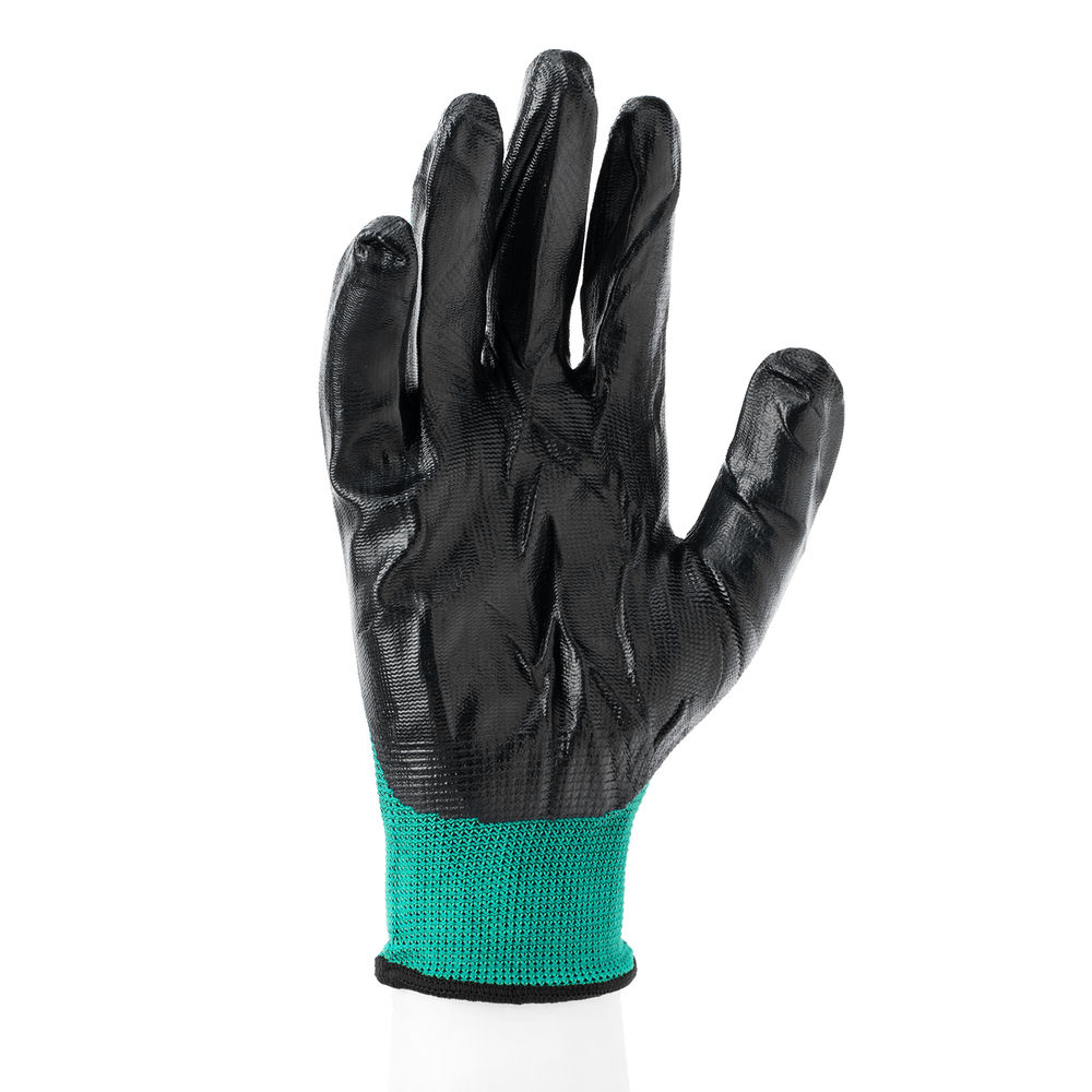 Перчатки полиэфирные с черным нитрильным покрытием маслобензостойкие, L, 15 класс вязки Palisad (67865)