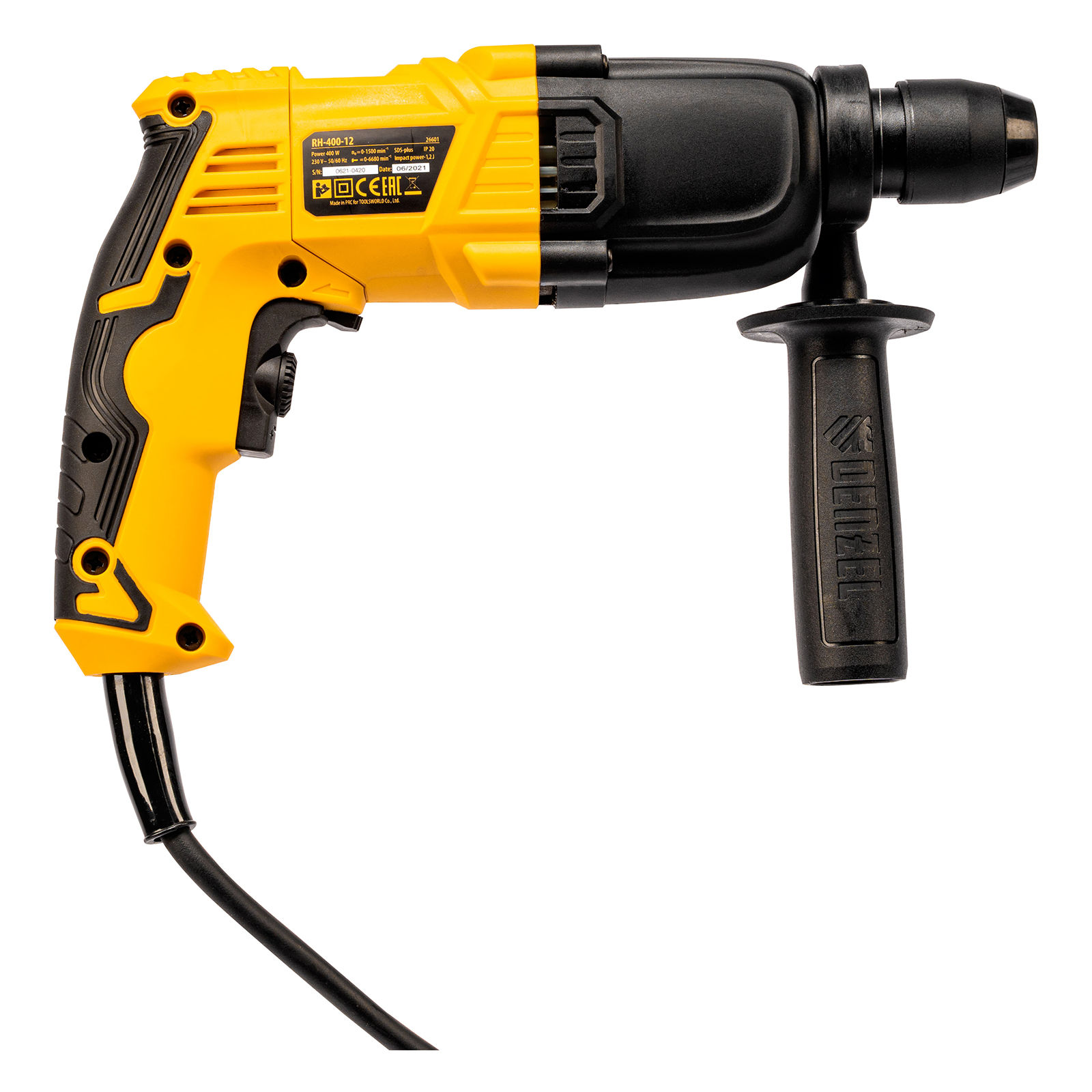 Перфоратор электрический RH-400-12, SDS-plus, 400 Вт, 1.2 Дж, 2 режима Denzel (26601)