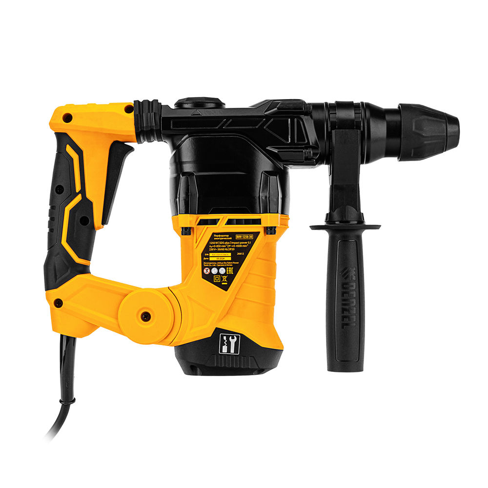 Перфоратор электрический RHV-1250-30, SDS-plus, 1250 Вт, 5 Дж, 3 плюс 1 режим Denzel (26612)