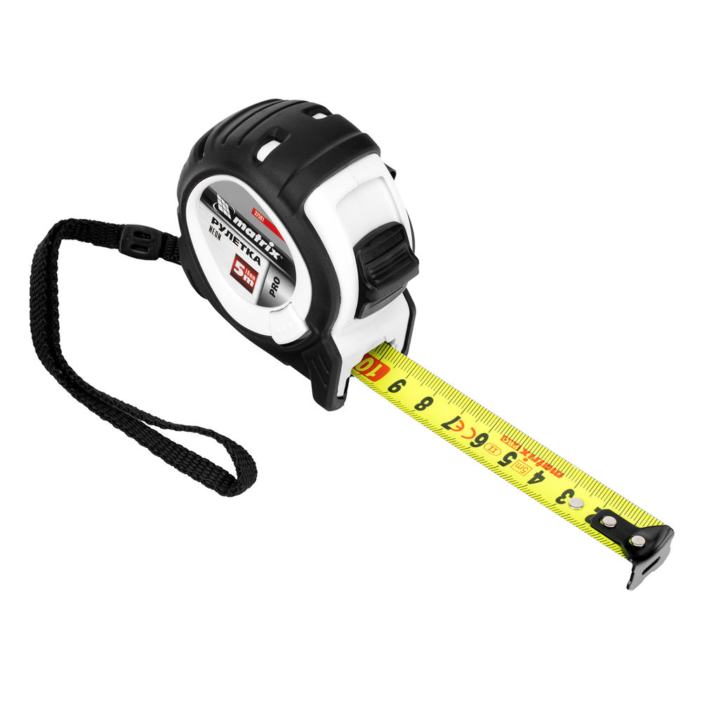 Рулетка Neon,5 м x 19 мм,обрезиненный корпус,3 фиксации,Pro Matrix