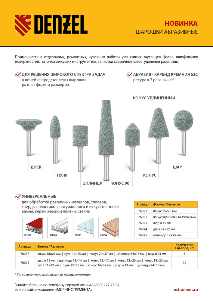 Шарошка абразивная, диск, 32 x 12 мм, для дрели, хвостовик d6 мм, 63С Denzel (76024)