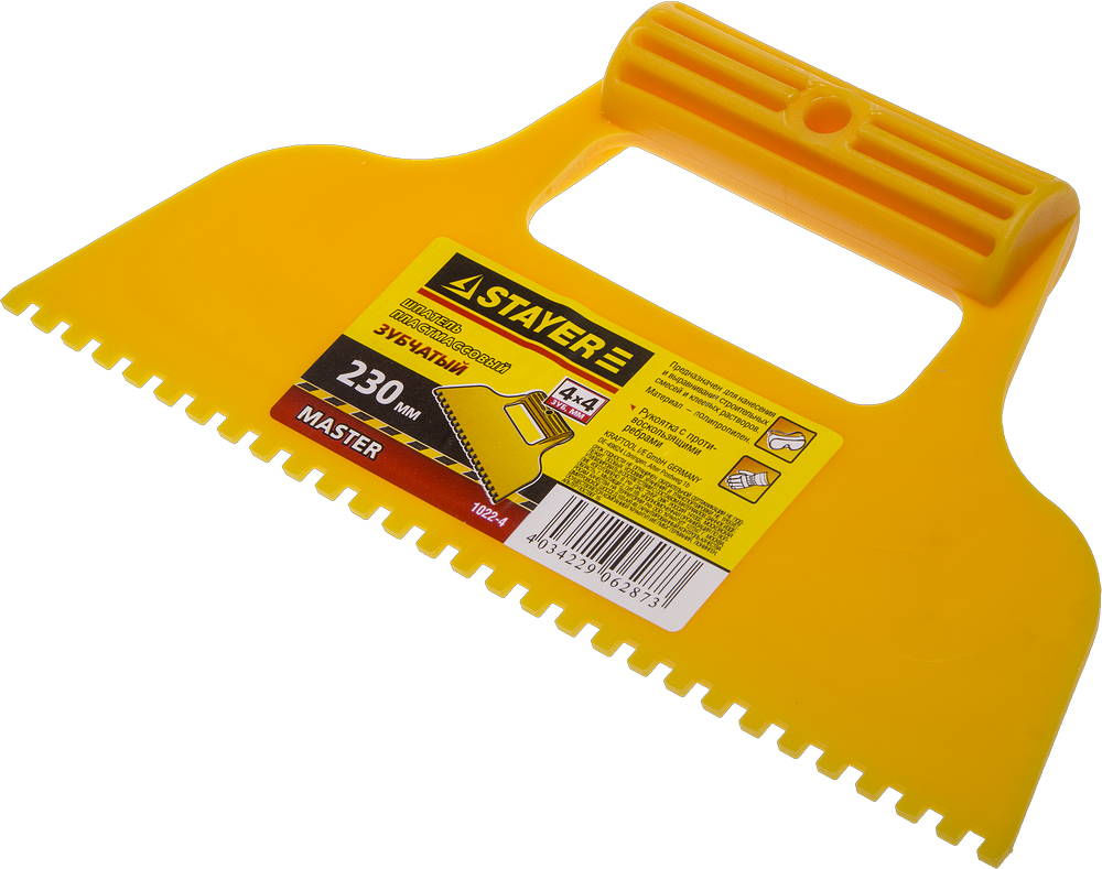 Шпатель малярный 230 мм, зубчатый 4 х 4 мм, пластмассовый STAYER 1022-4