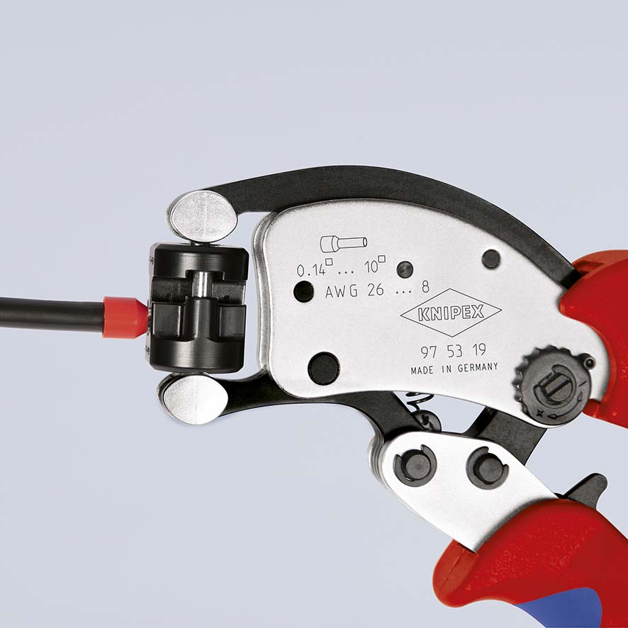 Пресс-клещи для контактных гильз DIN 46228 1+4, обжим: трапециевидный, поворот 360°, 0.14-10.0 мм?, доступ с 2х сторон, длина 200 мм Twistor T KN-975319