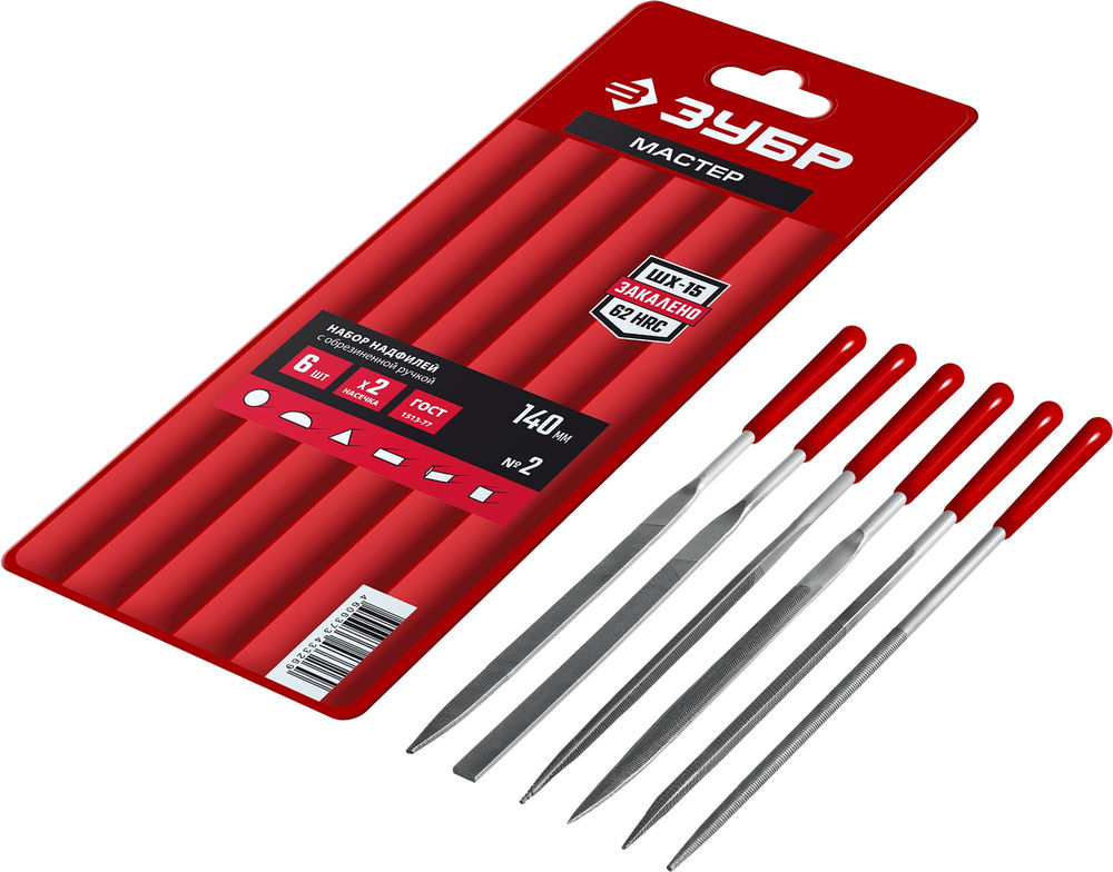 Набор надфилей 6 шт 140 мм в чехле с ручками ЗУБР 16014-H6