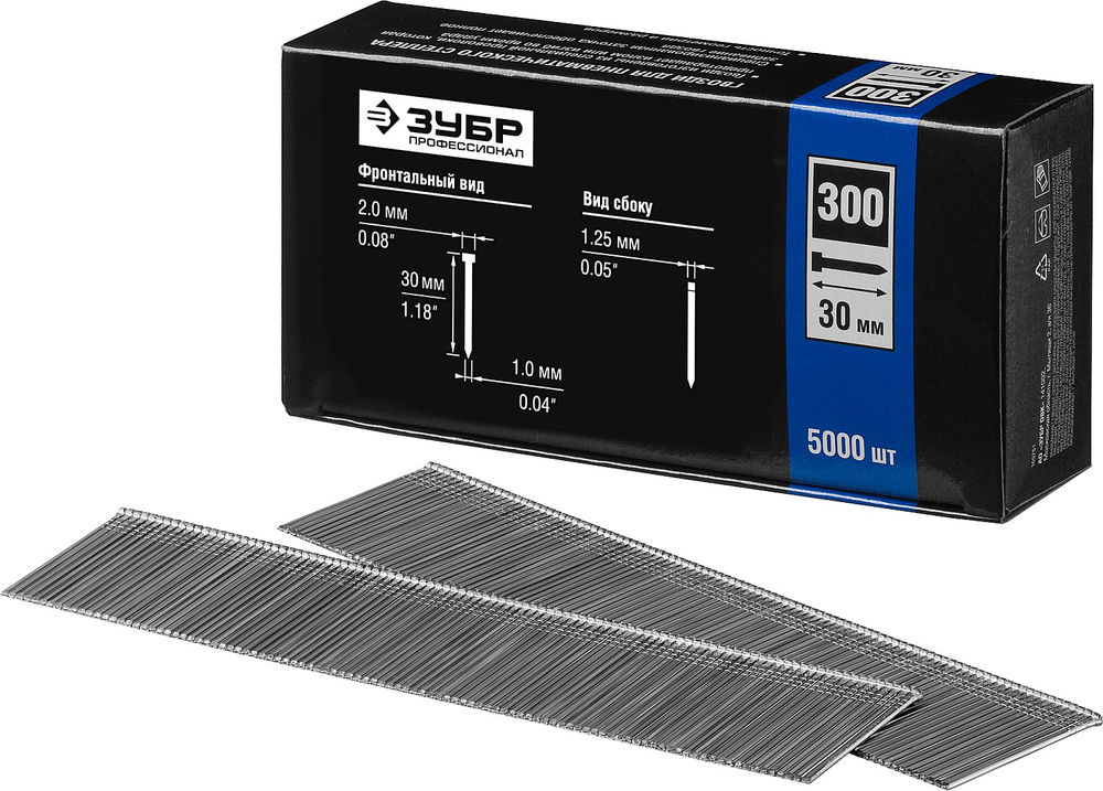 Гвозди строительные тип 300 (47/J/F) 30 мм, калибр 18GA, 5000 шт ЗУБР Профессионал 31830-30