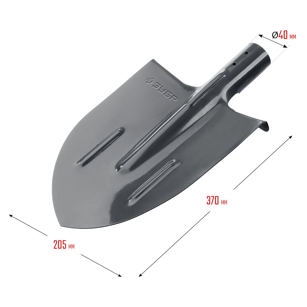 Штыковая лопата 380 х 208 мм полотно 1.6 мм закалено с рёбрами жёсткости без черенка тип ЛКО ЗУБР Мастер 39414