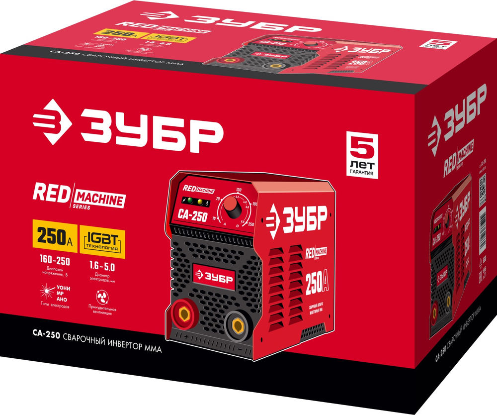 Сварочный аппарат инверторный ММА, 250 А, RED MACHINE, макс. электрод O 6.0 мм ЗУБР СА-250