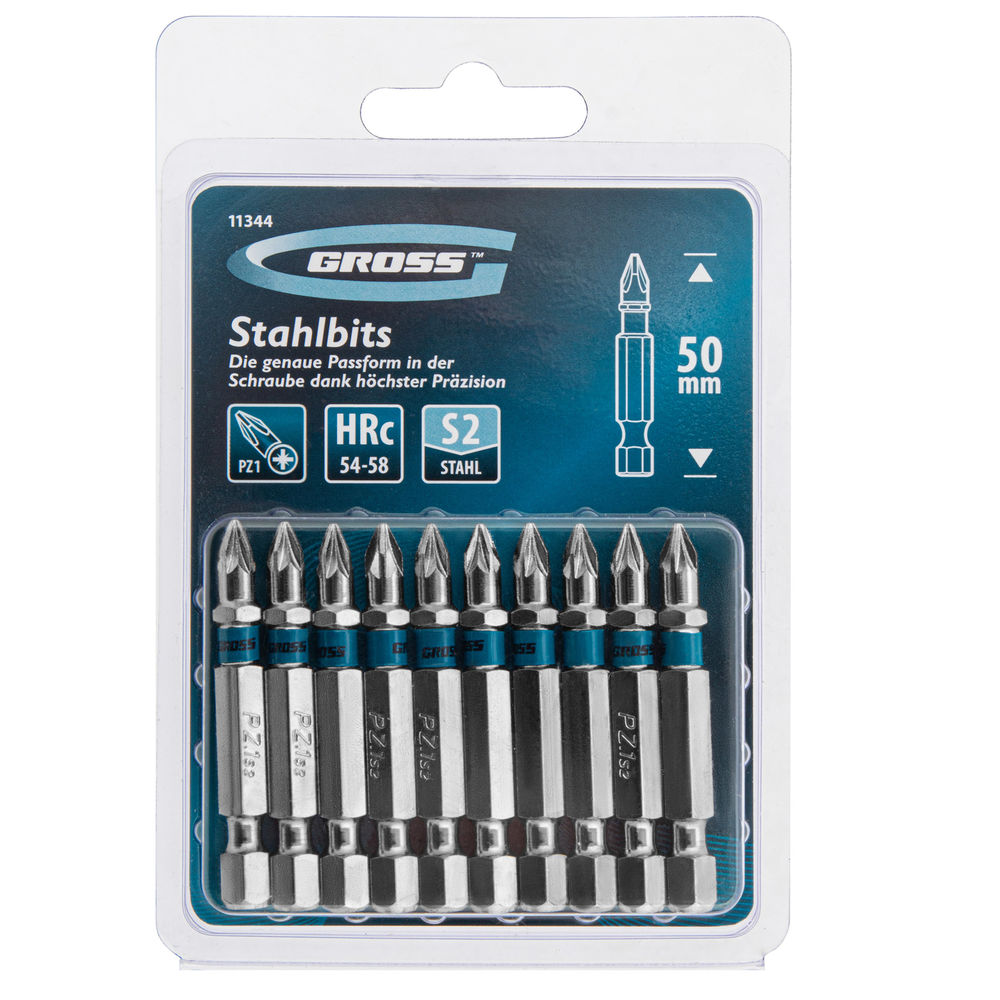 Бита РZ1 х 50, сталь S2, 10 шт. Gross (11344)