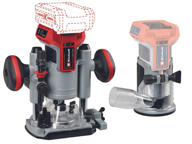Фрезер аккумуляторный Einhell PXC TP-RO 18 Set Li BL,18В,10-30 т/мин,цанга 6/8 мм,2станины,без АКК (4350410)