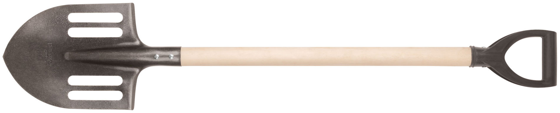 Лопата штыковая облегченная, рельсовая сталь, с деревянным черенком и V-ручкой 210х385х1200 мм (77192)