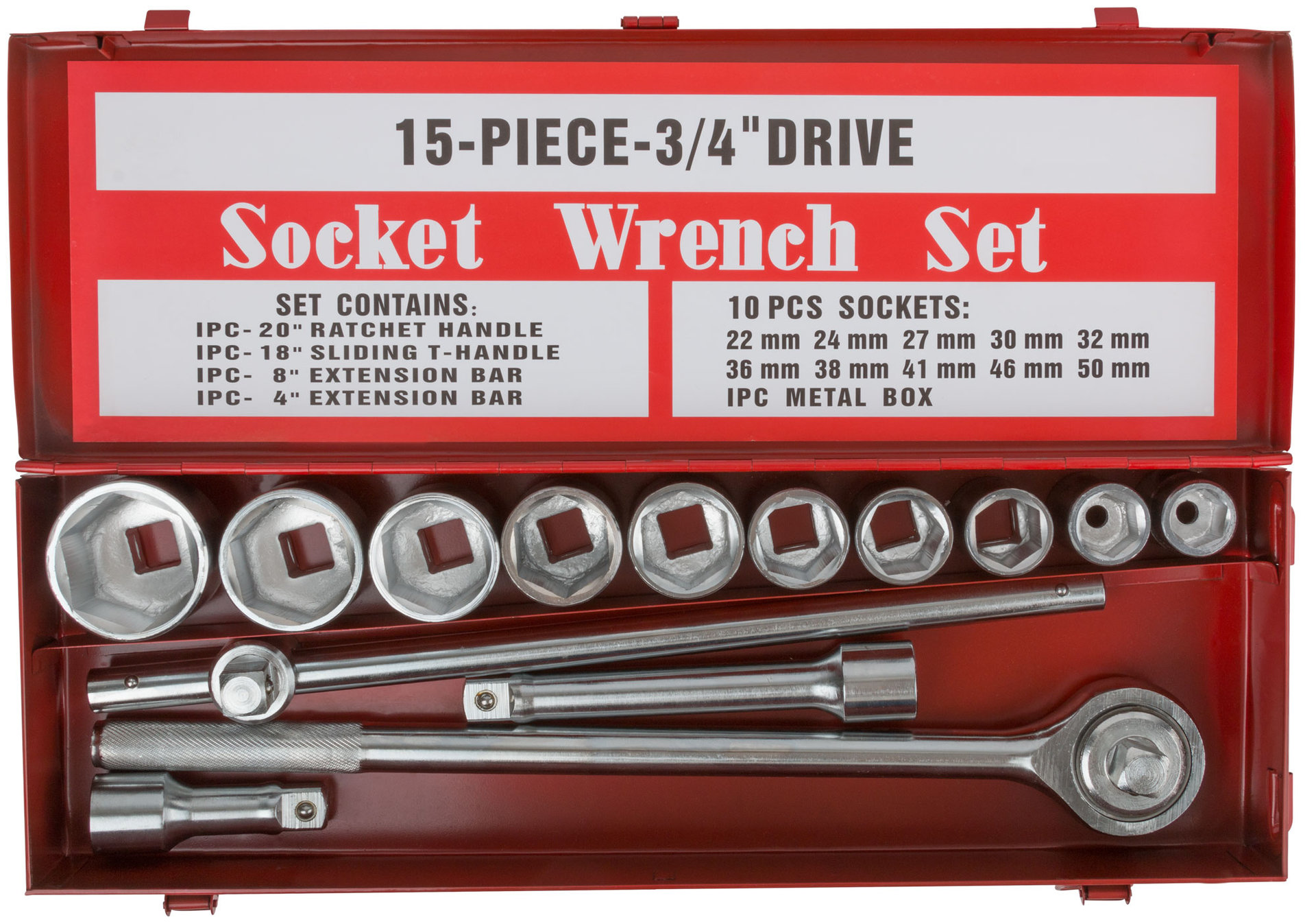 Набор: вороток (трещотка) 3/4 + головки 22-50 мм, 14 шт.