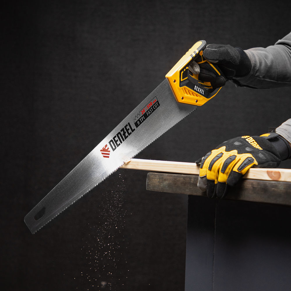 Ножовка по дереву, 500 мм, 9 TPI, зуб 3D, двухкомпонентная рукоятка Denzel (24147)