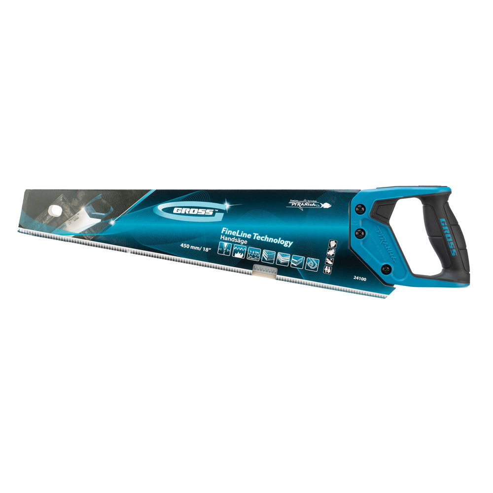 Ножовка по дереву Piranha, 450 мм, 7-8 TPI, зуб-3D, каленый зуб, двухкомпонентная рукоятка Gross