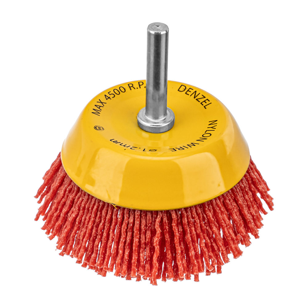 Щетка для дрели, 75 мм, Чашка, со шпилькой, нейлоновая щетина Denzel (74436)