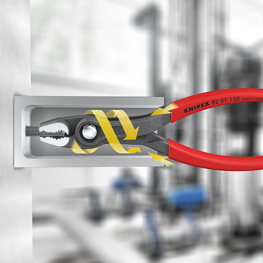Клещи с фронтальным и боковым захватами зев 3-16 мм, длина 150 мм, обливные ручки TwinGrip KN-8201150