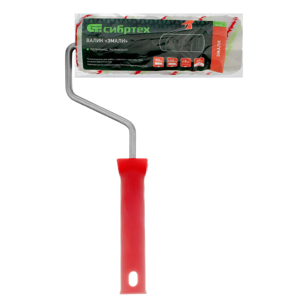 Валик Эмали , 180 мм, ворс 12 мм, D 48 мм, D ручки 8 мм, полиамид, полиакрил Сибртех (80170)