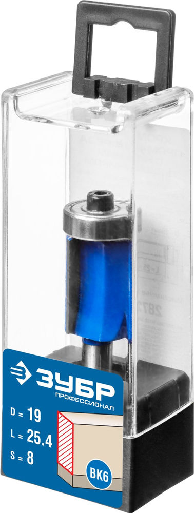 Фреза кромочная 19?25.4 мм с нижним подшипником хвостовик 8 мм ЗУБР Профессионал 28727-19-25.4
