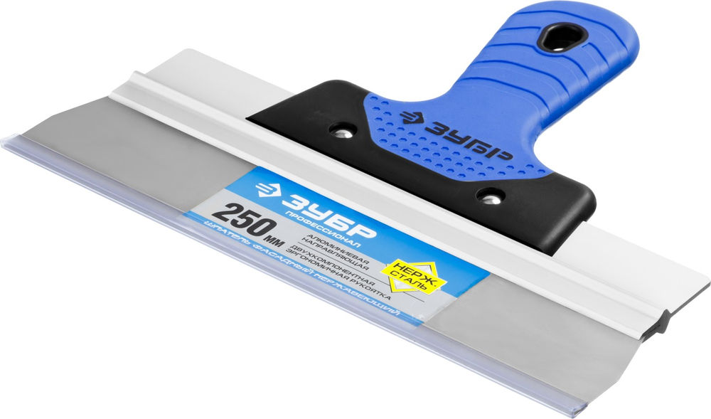 Шпатель фасадный нержавеющий 250 мм, усиленная алюминиевая направляющая, двухкомпонентная ручка ЗУБР Профессионал 10049-25_z03