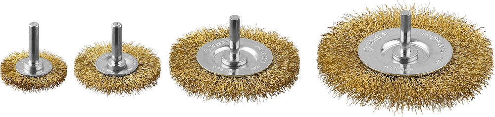 Набор дисковых щёток-крацовок для дрели 38/50/75/100 мм, витая латунированная стальная проволока ЗУБР Профессионал 3521-H4_z03  