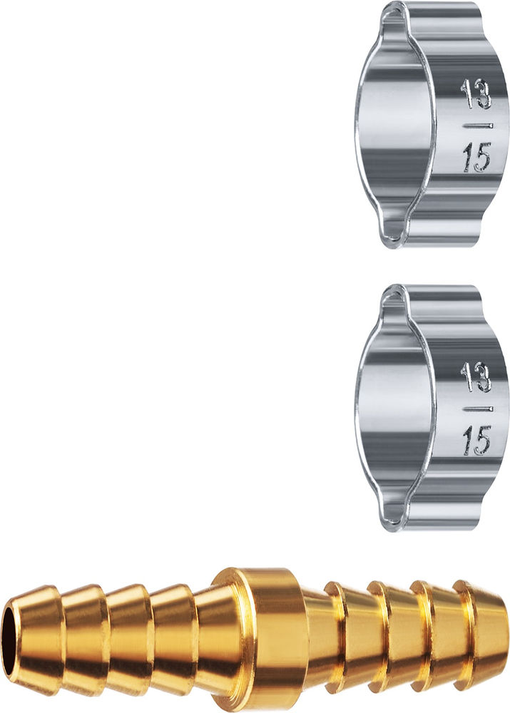 Штуцер соединительный «елочка»–«елочка» 10 мм с обжимными хомутами ЗУБР Профессионал 64925-10