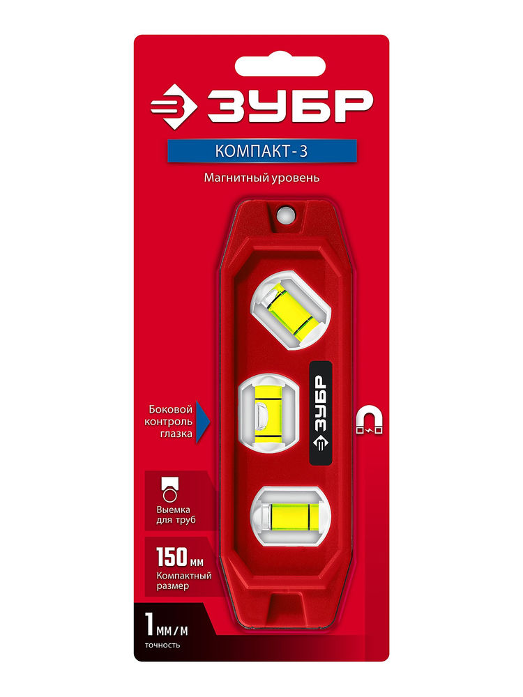 Компактный магнитный уровень КОМПАКТ-3, 150 мм, пластиковый корпус ЗУБР 3452