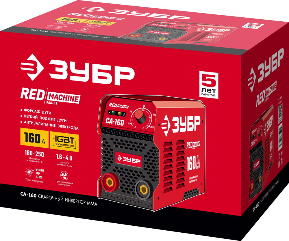 Сварочный аппарат инверторный ММА, 160 А, RED MACHINE, макс. электрод O 4.0 мм ЗУБР СА-160