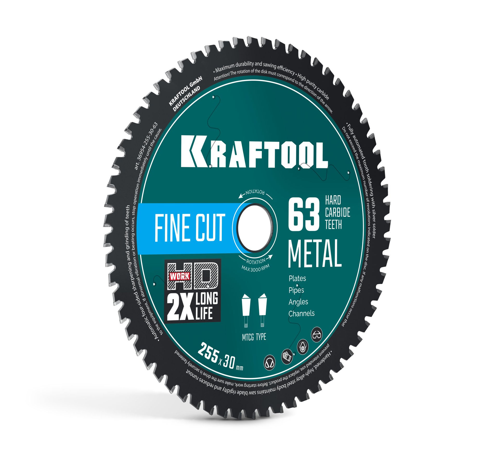Диск пильный по металлу и стали Metal Cut, 255 х 30 мм, 63Т KRAFTOOL 36954-255-30-63