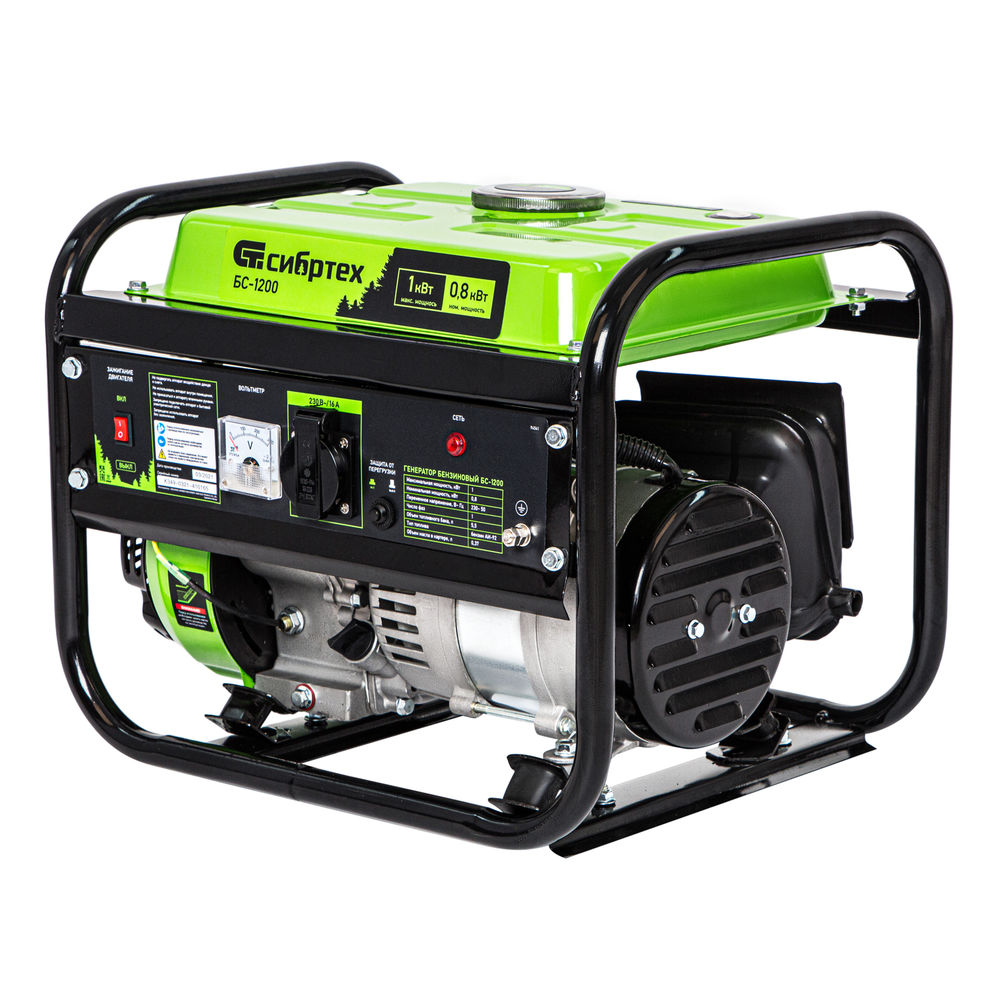 Генератор бензиновый БС-1200, 1 кВт, 230 В, четырехтактный, 5.5 л, ручной стартер Сибртех (94541)