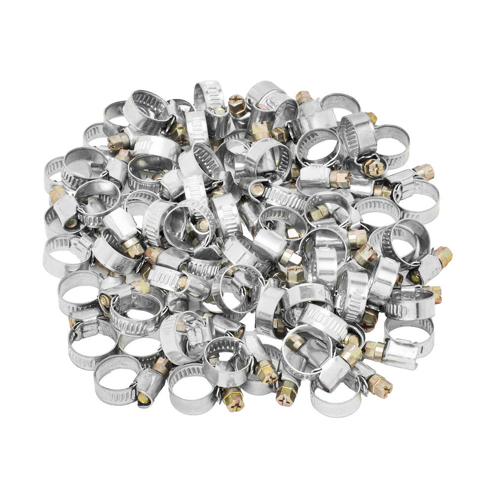 Хомуты металлические, Стандартное болтовое крепление 10-16 мм, 100 штук в упаковке, ширина 9 мм Сибртех (47556)