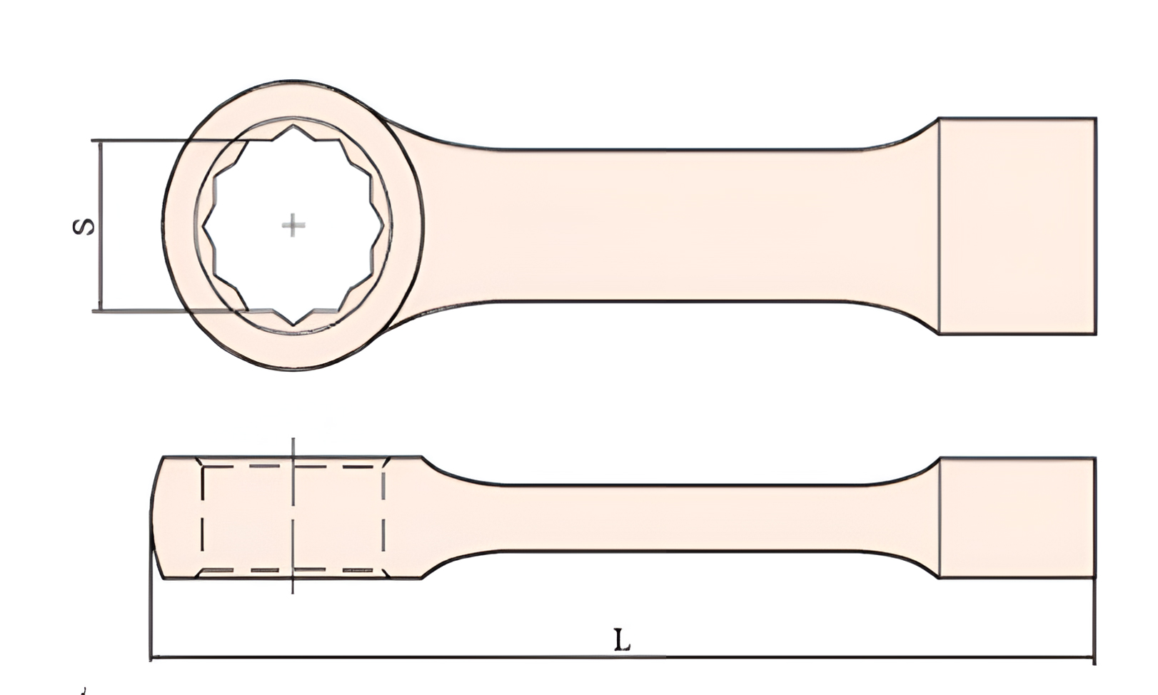 Ключ накидной односторонний ударный облегчённый 90 искробезопасный сплав AlCu 160A-90, HORTZ