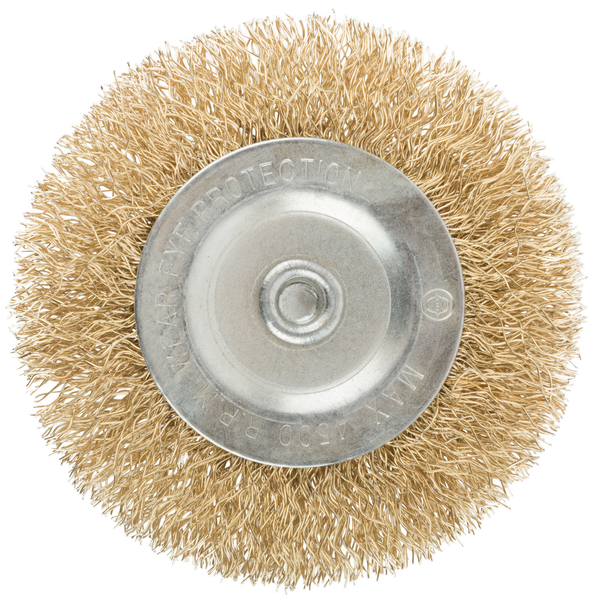 Корщетка, тип колесо, со штифтом, стальная латунированная волнистая проволока 75 мм (38484М)